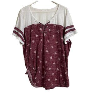 Maurices Blouse Red White Shirt Star Patriotic T-Shirt Short Sleeve Top Large